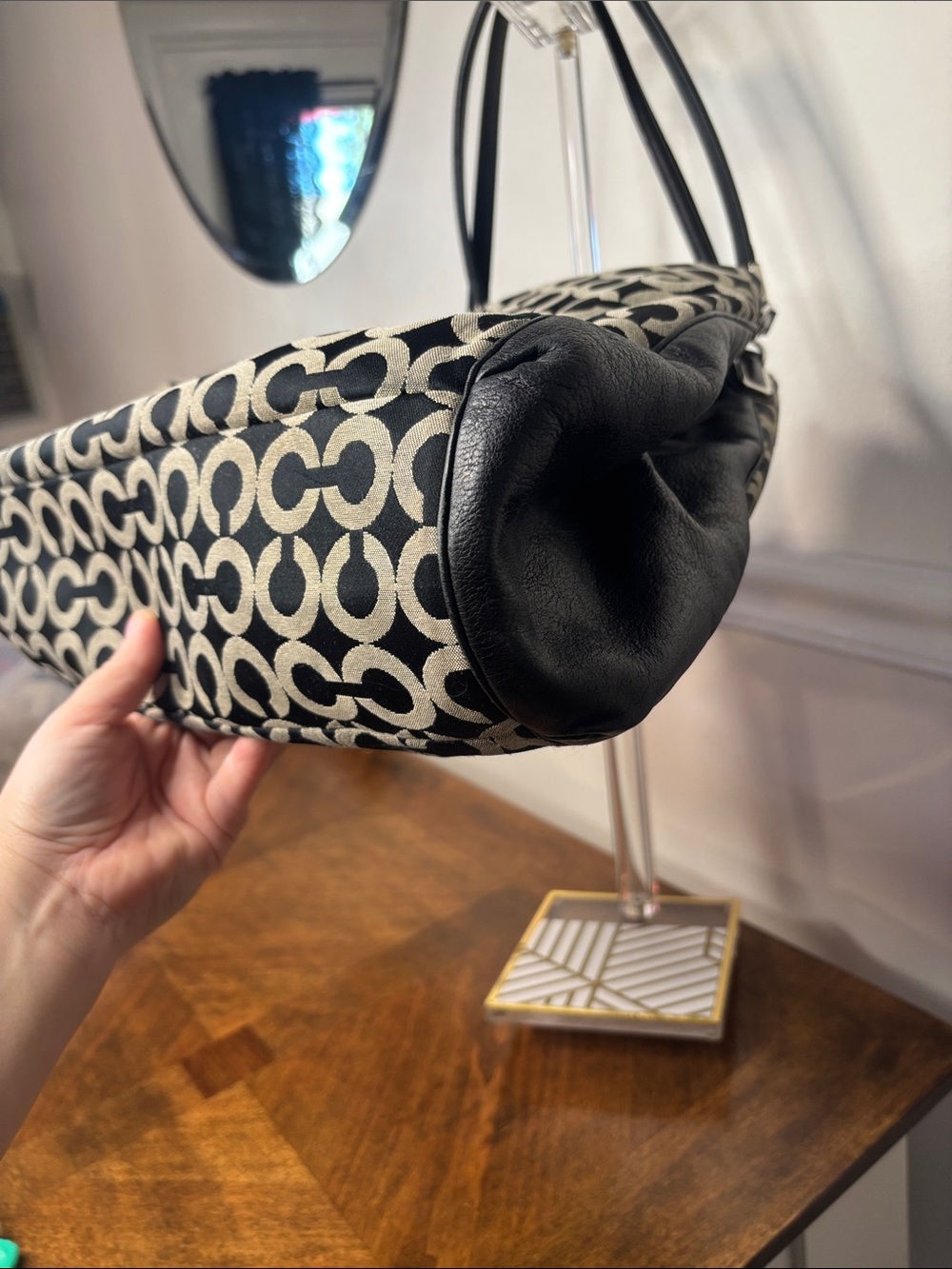π₯COACH Phoebe Signature Op Art Shoulder Bag with Leather Trim - Picture 13 of 16